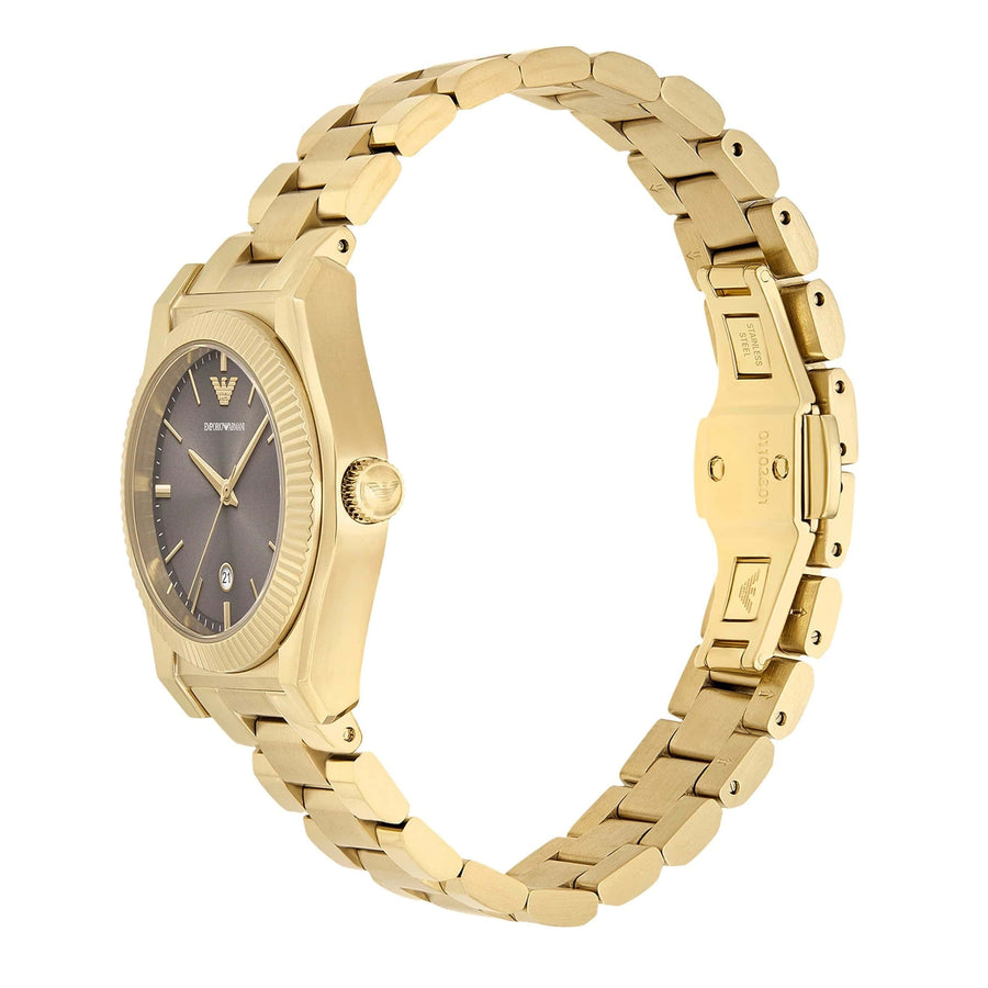 Emporio Armani Federica Brown Dial Gold Steel Strap Watch for Women - AR11700