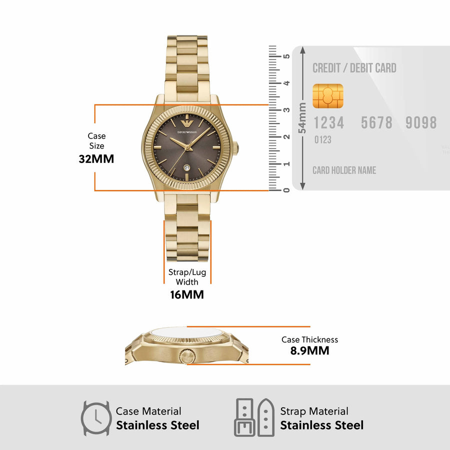 Emporio Armani Federica Brown Dial Gold Steel Strap Watch for Women - AR11700