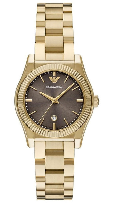 Emporio Armani Federica Brown Dial Gold Steel Strap Watch for Women - AR11700
