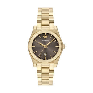 Emporio Armani Federica Brown Dial Gold Steel Strap Watch for Women - AR11700