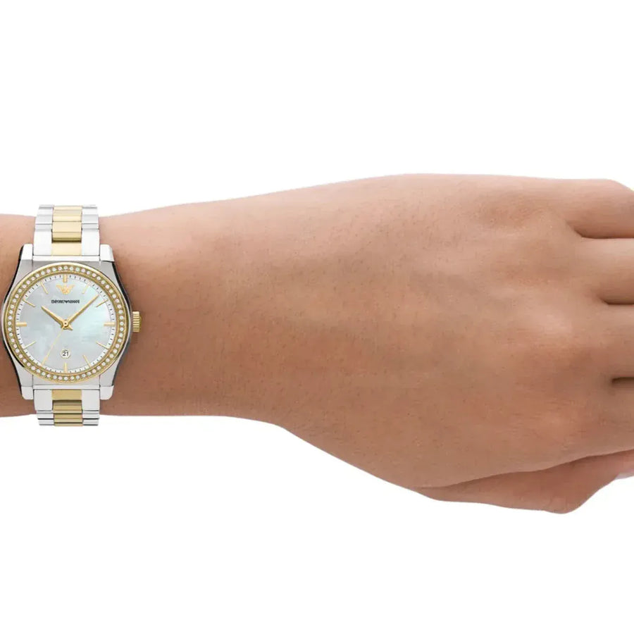 Emporio Armani Federica Mother of Pearl Dial Two Tone Steel Strap Watch for Women - AR11559