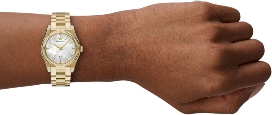 Emporio Armani Federica Mother of Pearl White Dial Gold Steel Strap Watch for Women - AR11657