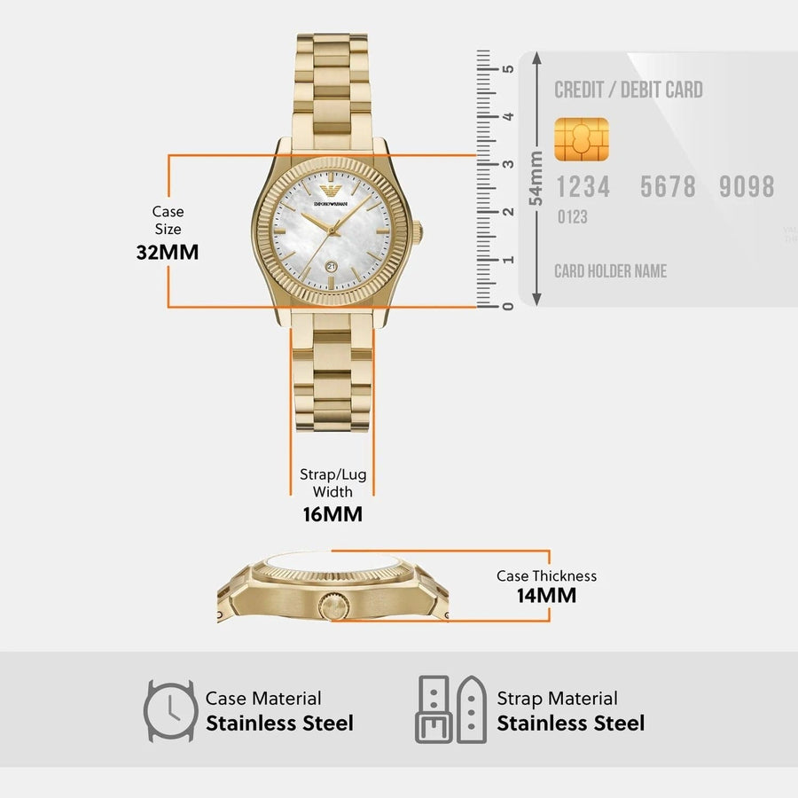Emporio Armani Federica Mother of Pearl White Dial Gold Steel Strap Watch for Women - AR11657
