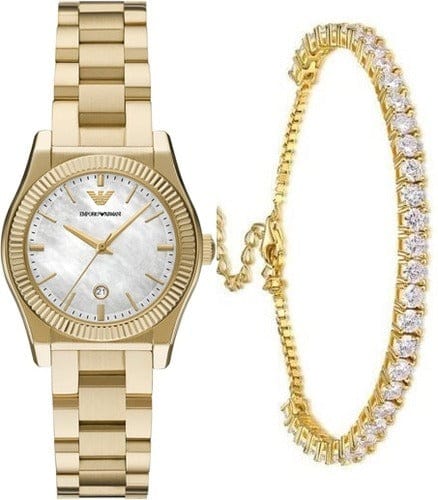 Emporio Armani Federica Mother of Pearl White Dial Gold Steel Strap Watch for Women - AR11657