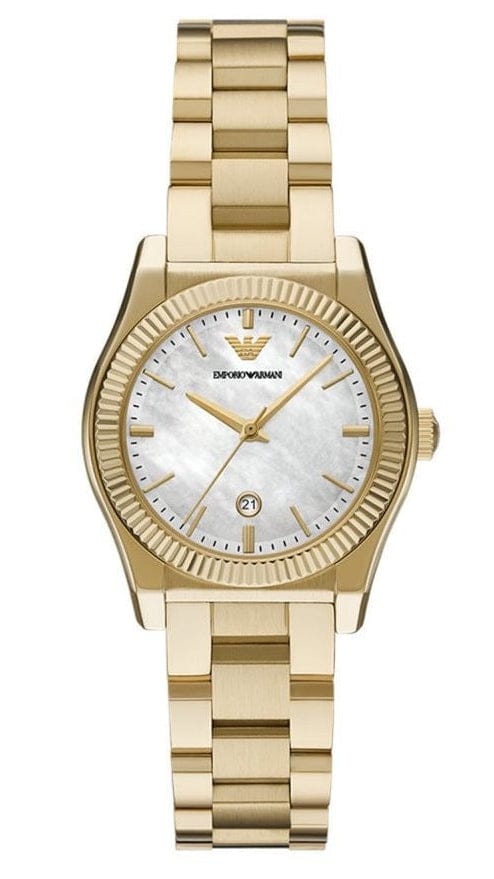 Emporio Armani Federica Mother of Pearl White Dial Gold Steel Strap Watch for Women - AR11657