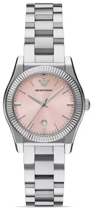 Emporio Armani Federica Pink Dial Silver Steel Strap Watch for Women - AR11658