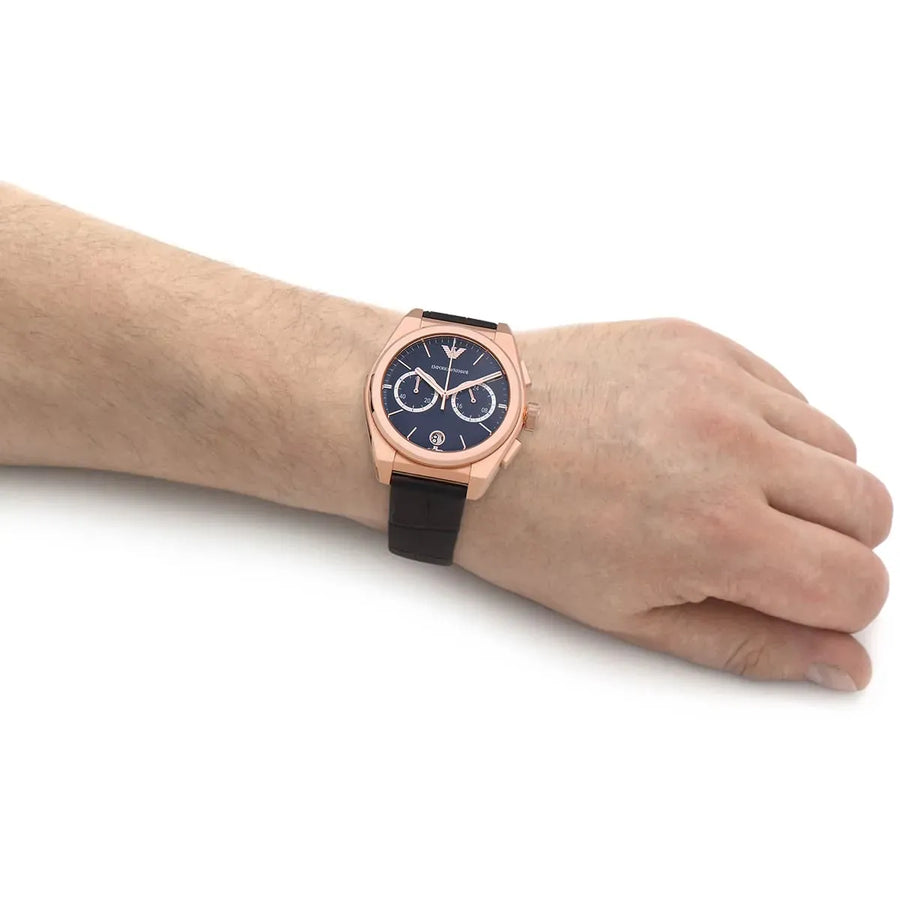 Emporio Armani Federico Chronograph Blue Dial Brown Leather Strap Watch For Men - AR11563
