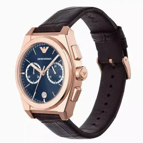 Emporio Armani Federico Chronograph Blue Dial Brown Leather Strap Watch For Men - AR11563