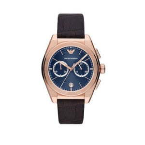 Emporio Armani Federico Chronograph Blue Dial Brown Leather Strap Watch For Men - AR11563