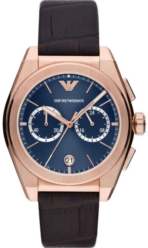 Emporio Armani Federico Chronograph Blue Dial Brown Leather Strap Watch For Men - AR11563