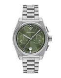 Emporio Armani Federico Chronograph Green Dial Silver Steel Strap Watch for Men - AR11640