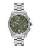Emporio Armani Federico Chronograph Green Dial Silver Steel Strap Watch for Men - AR11640