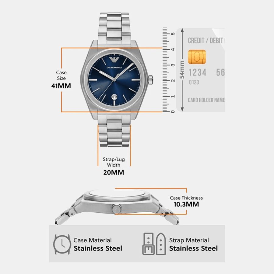 Emporio Armani Frederico Analog Blue Dial Silver Steel Strap Watch for Men - AR11620