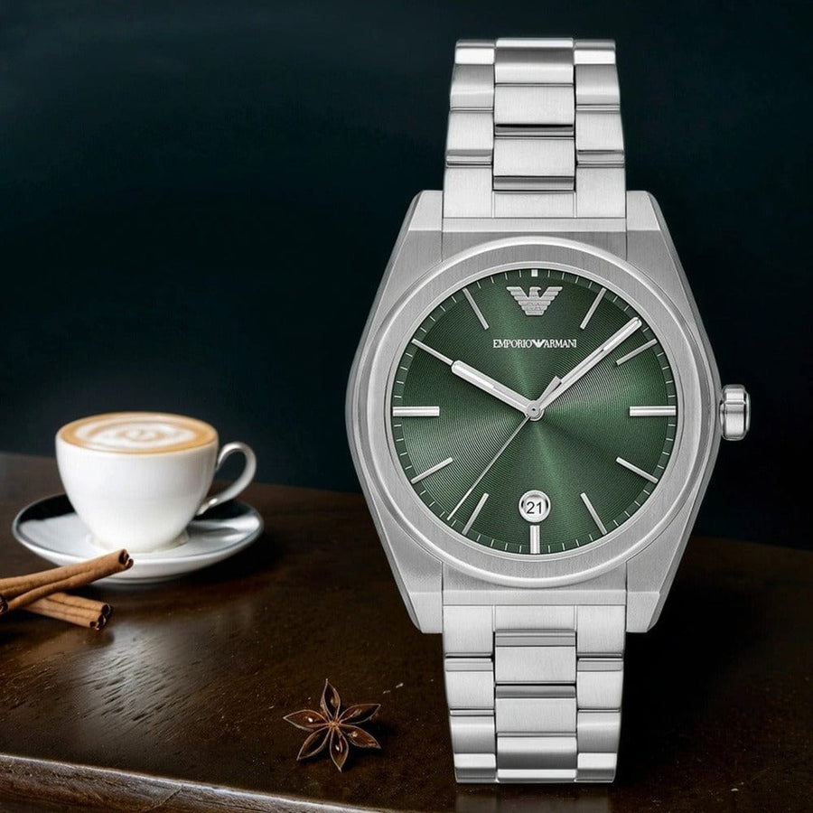 Emporio Armani Frederico Analog Green Dial Silver Steel Strap Watch for Men - AR11621