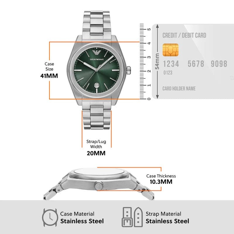 Emporio Armani Frederico Analog Green Dial Silver Steel Strap Watch for Men - AR11621