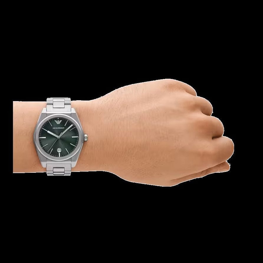 Emporio Armani Frederico Analog Green Dial Silver Steel Strap Watch for Men - AR11621