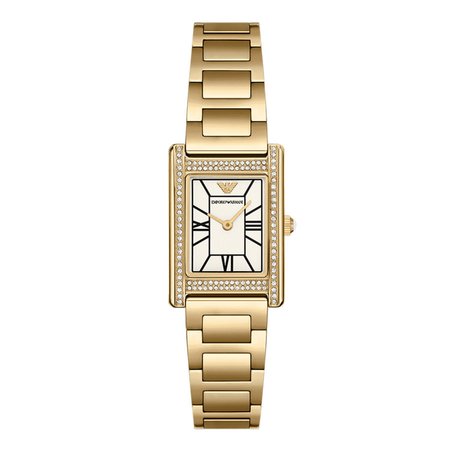 Emporio Armani Genni Crystals Mother of Pearl Dial Gold Steel Strap Watch for Women - AR11659