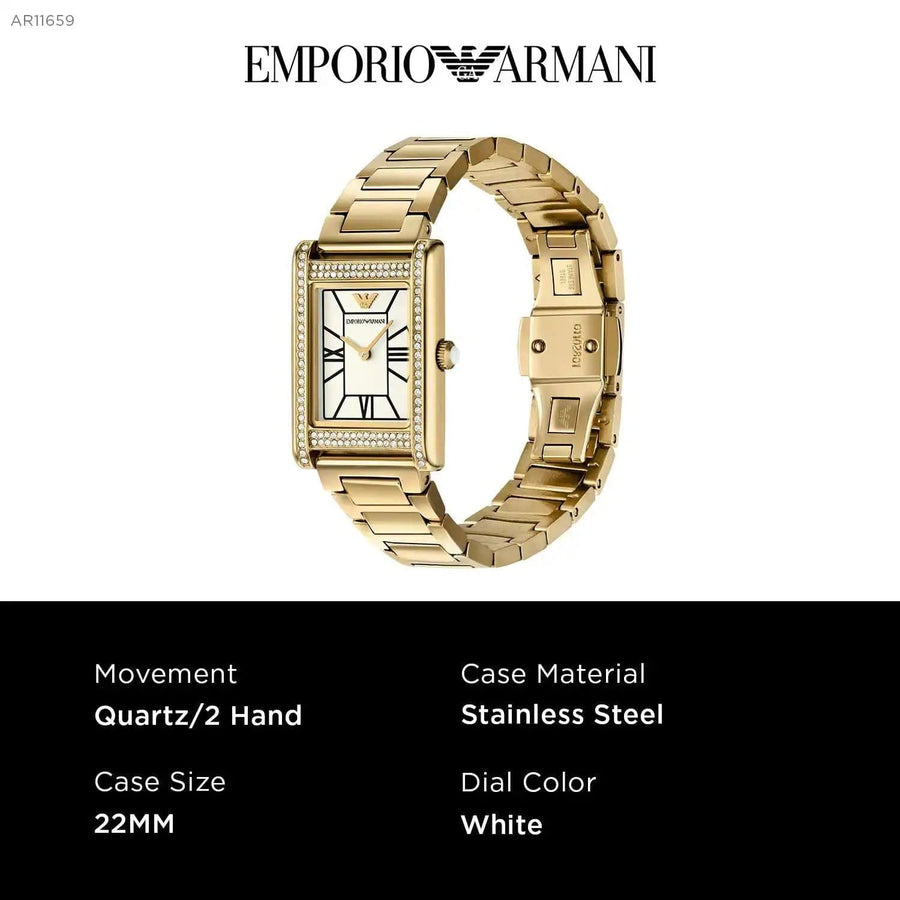 Emporio Armani Genni Crystals Mother of Pearl Dial Gold Steel Strap Watch for Women - AR11659