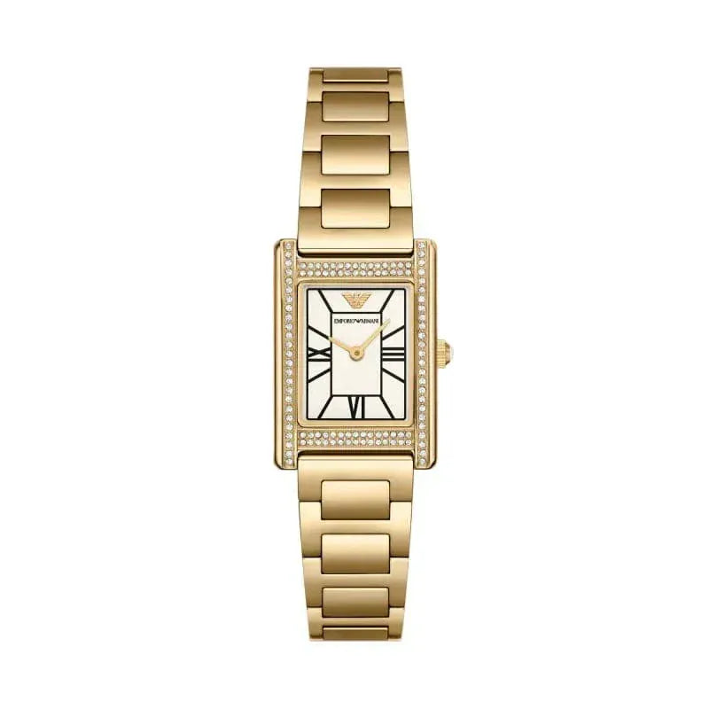 Emporio Armani Genni Crystals Mother of Pearl Dial Gold Steel Strap Watch for Women - AR11659