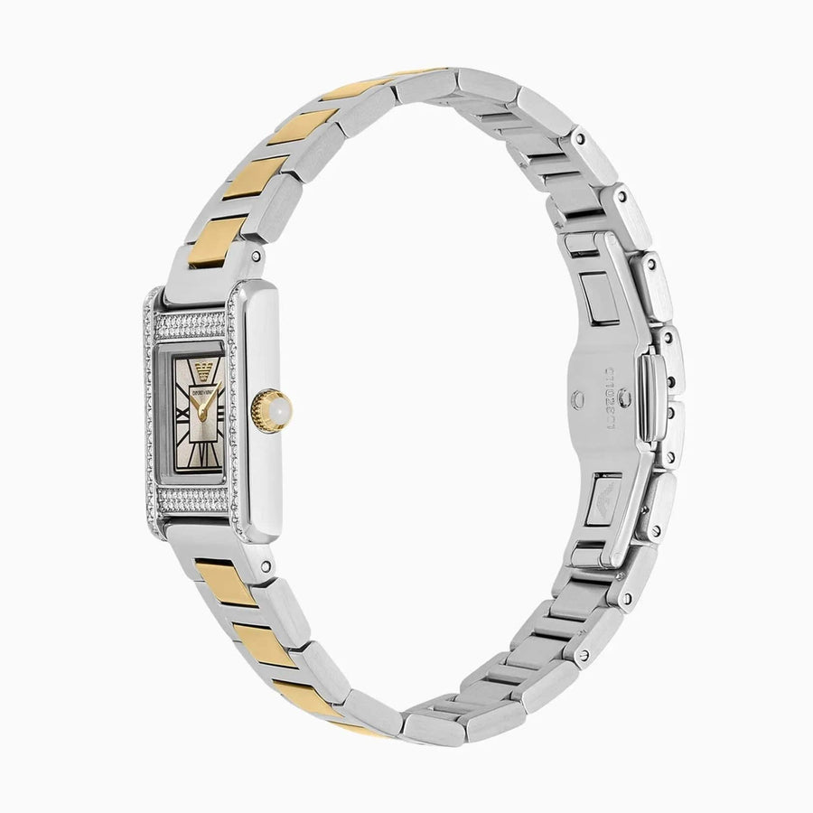 Emporio Armani Genni Crystals Silver Dial Two Tone Steel Strap Watch for Women - AR11704