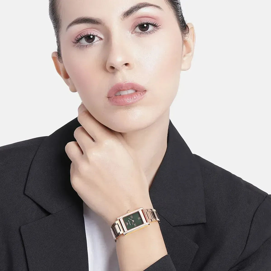 Emporio Armani Genni Green Dial Rose Gold Steel Strap Watch for Women - AR11641