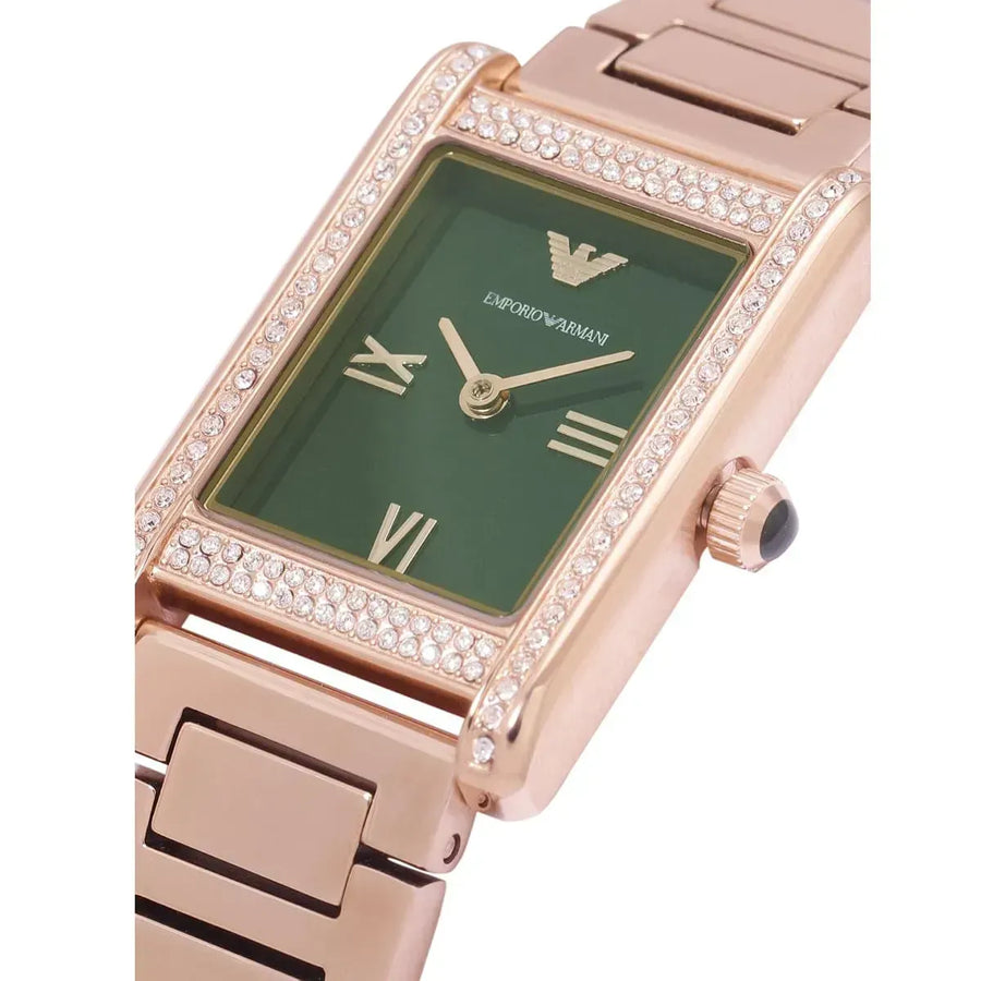 Emporio Armani Genni Green Dial Rose Gold Steel Strap Watch for Women - AR11641