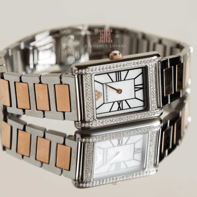 Emporio Armani Genni Mother of Pearl Dial Two Tone Steel Strap Watch for Women - AR11626