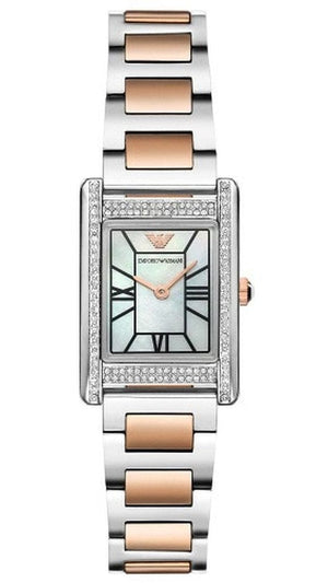 Emporio Armani Genni Mother of Pearl Dial Two Tone Steel Strap Watch for Women - AR11626