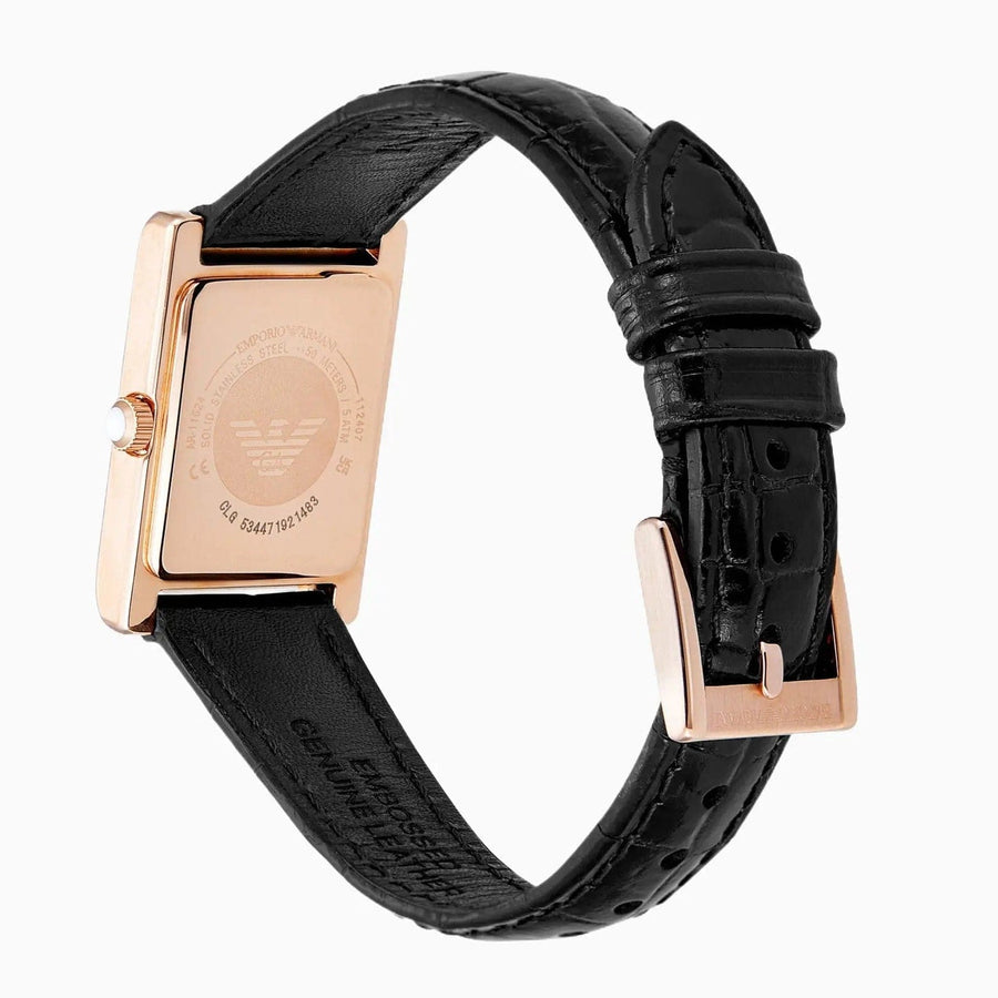 Emporio Armani Genni Silver Dial Black Leather Strap Watch for Women - AR11624