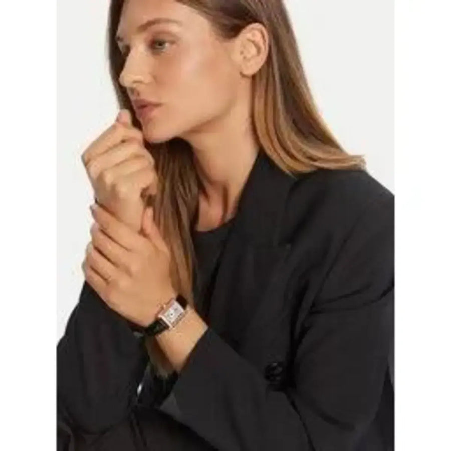 Emporio Armani Genni Silver Dial Black Leather Strap Watch for Women - AR11624