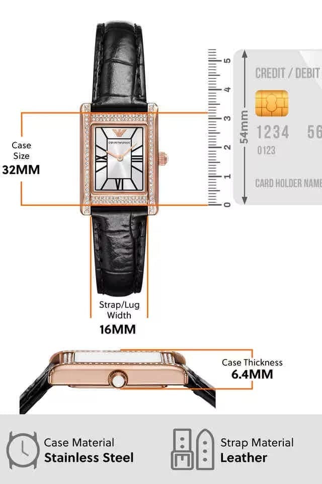 Emporio Armani Genni Silver Dial Black Leather Strap Watch for Women - AR11624