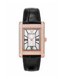 Emporio Armani Genni Silver Dial Black Leather Strap Watch for Women - AR11624