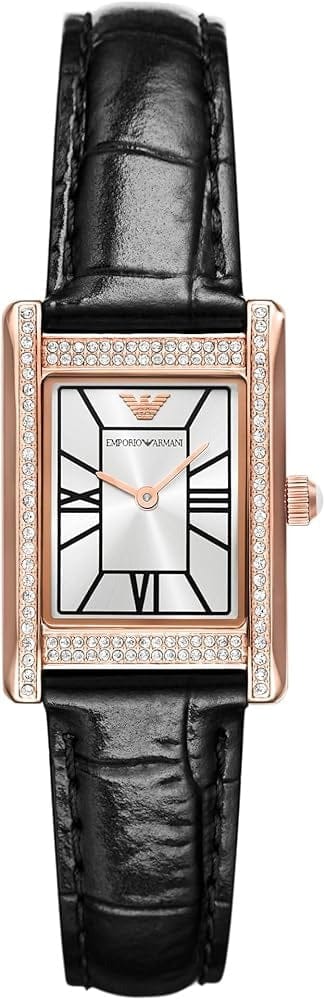 Emporio Armani Genni Silver Dial Black Leather Strap Watch for Women - AR11624