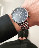 Emporio Armani Gianni Chronograph Black Dial Silver Steel Strap Watch For Men - AR80009