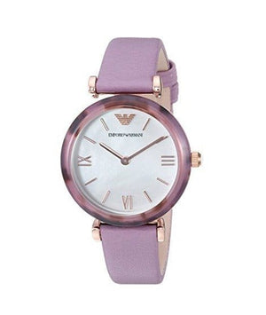 Emporio Armani Gianni Mother of Pearl Dial Purple Leather Strap Watch For Women - AR11003