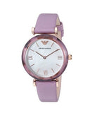 Emporio Armani Gianni Mother of Pearl Dial Purple Leather Strap Watch For Women - AR11003