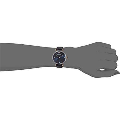 Emporio Armani Gianni T Bar Analog Blue Dial Black Leather Strap Watch For Women - AR1989