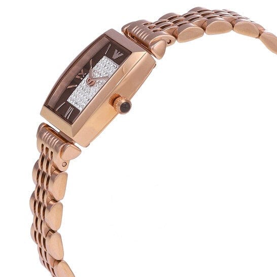 Emporio Armani Gianni T-Bar Analog Crystal Brown Dial Rose Gold Steel Strap Watch For Women - AR11407