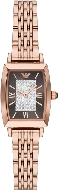 Emporio Armani Gianni T-Bar Analog Crystal Brown Dial Rose Gold Steel Strap Watch For Women - AR11407