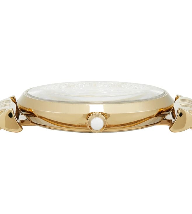 Emporio Armani Gianni T Bar Analog Crystals Gold Dial Gold Steel Strap Watch For Women - AR11608