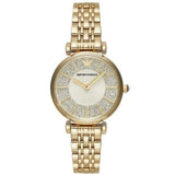 Emporio Armani Gianni T Bar Analog Crystals Gold Dial Gold Steel Strap Watch For Women - AR11608