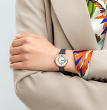 Emporio Armani Gianni T-Bar Analog Mother of Pearl Dial Blue Leather Strap Watch For Women - AR11468