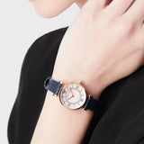 Emporio Armani Gianni T-Bar Analog Mother of Pearl Dial Blue Leather Strap Watch For Women - AR11468