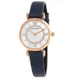 Emporio Armani Gianni T-Bar Analog Mother of Pearl Dial Blue Leather Strap Watch For Women - AR11468