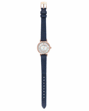 Emporio Armani Gianni T-Bar Analog Mother of Pearl Dial Blue Leather Strap Watch For Women - AR11468