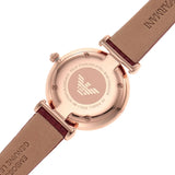 Emporio Armani Gianni T-Bar Analog Mother of Pearl Dial Red Leather Strap Watch For Women - AR11322