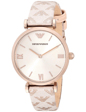 Emporio Armani Gianni T Bar Analog Silver Dial Beige Leather Strap Watch For Women - AR11127