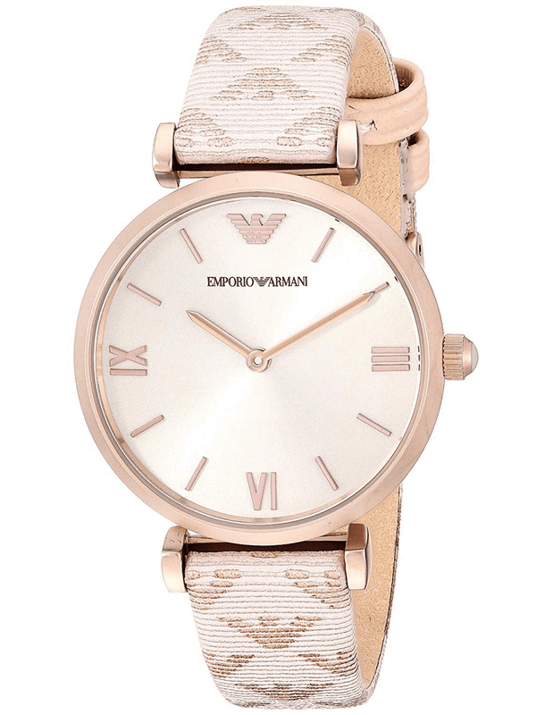 Emporio Armani Gianni T Bar Analog Silver Dial Beige Leather Strap Watch For Women - AR11127