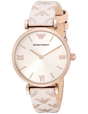 Emporio Armani Gianni T Bar Analog Silver Dial Beige Leather Strap Watch For Women - AR11127