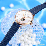 Emporio Armani Gianni T-Bar Analog Silver Dial Blue Leather Strap Watch For Women - AR60020